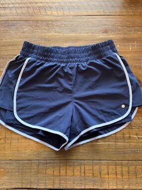 Navy Athletic Running Shorts with Light Blue Piping